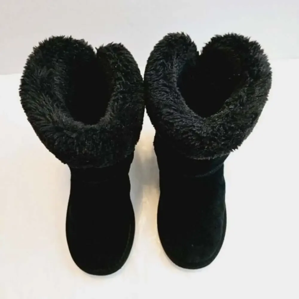 LAMO Suede Pull-On Fleece Lined Winter Girls Snow Sz 3 Boots Youth's Black
